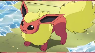 تظهر صورة بوكيمون القرمزي والبنفسجي السباحة Flareon