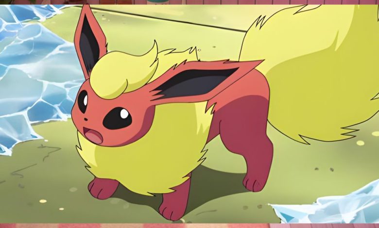 تظهر صورة بوكيمون القرمزي والبنفسجي السباحة Flareon